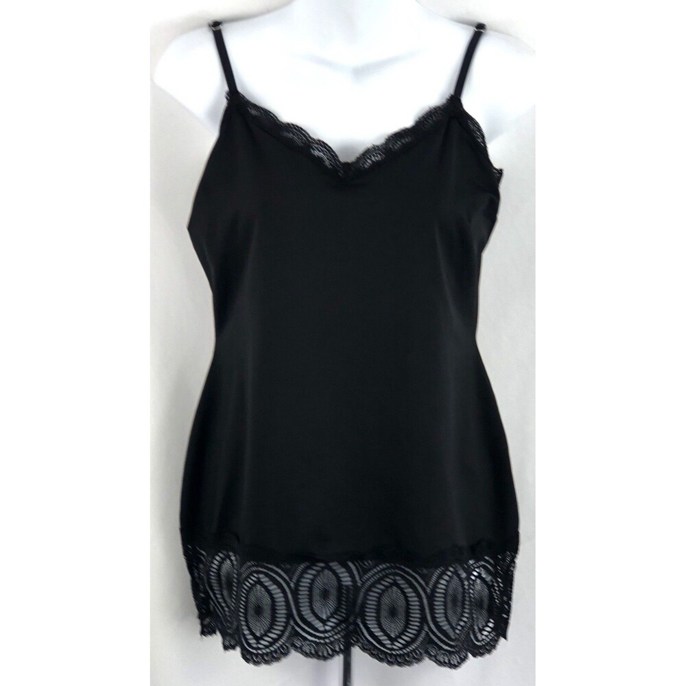 Vintage Cami Top M Blk Lace Scallop Hem Retro 90's Y2k Whimsigoth Coquette